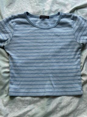 Brandy Melville Sky Blue and White Striped Tee